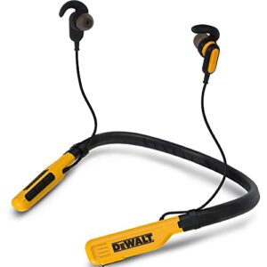 dewalt wireless bluetooth neckband headphones — neckband earphones with 15h playtime — noise-isolating wireless earbuds — jobsite pro built-in mic for crystal-clear calls
