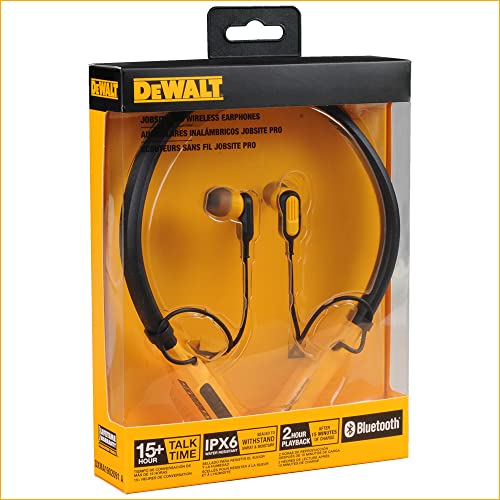 DEWALT Wireless Bluetooth Neckband Headphones — Neckband Earphones with 15H Playtime — Noise-Isolating Wireless Earbuds — Jobsite Pro Built-in Mic for Crystal-Clear Calls