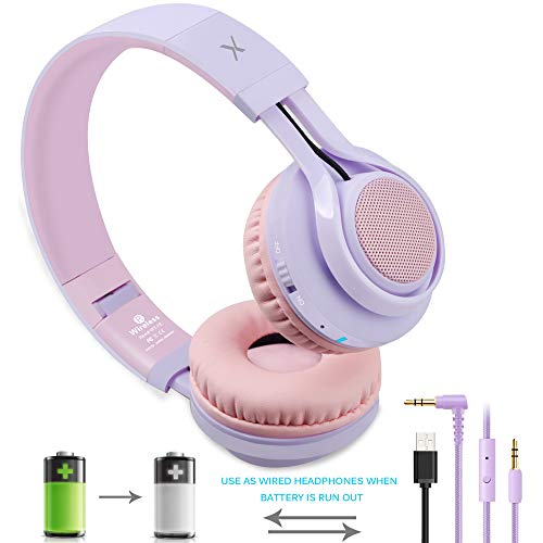 Riwbox WT-7S Bluetooth Headphones Light Up, Foldable Stero Wireless Headset with Microphone and Volume Control for PC/Cell Phones/TV/iPad (Purple)