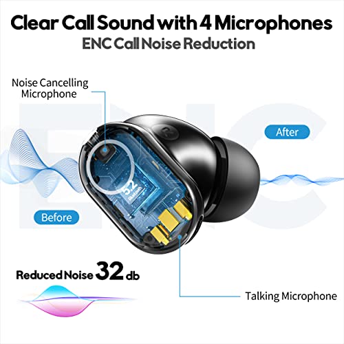 Wilbur Active Noise Cancelling Wireless Earbuds, Bluetooth Ear Buds Immersive Deep Bass ENC Earphones,IPX5 Waterproof Clear Call with 4-Mic ANC Headphones Compatible for iPhone & Android,for Workouts