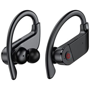 Bobtot Earbuds Wireless Bluetooth Sports Headphones - 40H Playtime IPX7 Waterproof Bluetooth 5.0 in-Ear Bass Earphones Running Workout Headset with Earhooks Built-in Microphone LED Display Black