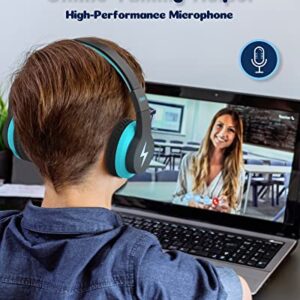 Kids Bluetooth Headphones, Colorful Wireless Over Ear Headset with 85dB/94dB Volume Limited, 45H Playtime, 3 Lighting Modes, Built-in Mic Headphones for Boys Girls iPad Tablet School Airplane Blue