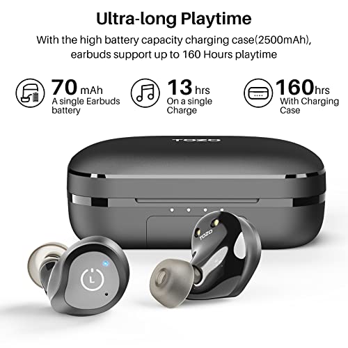 TOZO NC9 Plus Hybrid Active Noise Cancelling Wireless Earbuds, in Ear Headphones IPX6 Waterproof Bluetooth 5.0 Stereo Earphones, Immersive Sound Premium Deep Bass Headset, Black