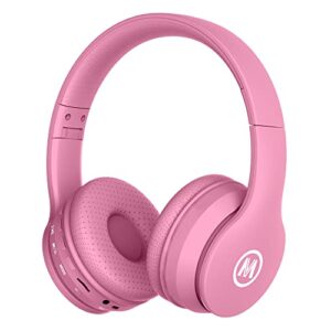 mokata headphones bluetooth wireless/wired kids volume limited 85 /110db over ear foldable noise protection headset with aux 3.5mm mic for boys girls child travel school cellphone pad tablet pc pink