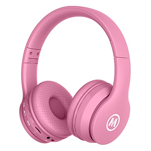 Mokata Headphones Bluetooth Wireless/Wired Kids Volume Limited 85 /110dB Over Ear Foldable Noise Protection Headset with AUX 3.5mm Mic for Boys Girls Child Travel School Cellphone Pad Tablet PC Pink