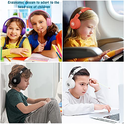 Mokata Headphones Bluetooth Wireless/Wired Kids Volume Limited 85 /110dB Over Ear Foldable Noise Protection Headset with AUX 3.5mm Mic for Boys Girls Child Travel School Cellphone Pad Tablet PC Pink