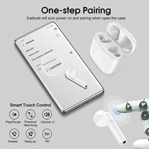 OYIB Wireless Earbuds, Bluetooth 5.3 Headphones with 4-Mics ENC Clear Call, Bluetooth Earbuds Touch Control 25Hour Stereo Sound with LED Power Display, Waterproof Earphones Sprot for Workout White