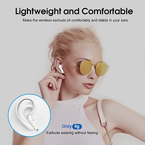 OYIB Wireless Earbuds, Bluetooth 5.3 Headphones with 4-Mics ENC Clear Call, Bluetooth Earbuds Touch Control 25Hour Stereo Sound with LED Power Display, Waterproof Earphones Sprot for Workout White
