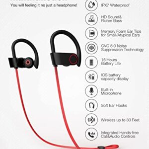 Otium Bluetooth Headphones,Wireless Earbuds IPX7 Waterproof Sports Earphones with Mic HD Stereo Sweatproof in-Ear Earbuds Gym Running Workout 10 Hour Battery Noise Cancelling Headsets