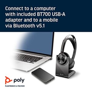 Poly - Voyager Focus 2 UC USB-A Headset with Stand (Plantronics) - Bluetooth (Stereo) with Boom Mic - PC/Mac Compatible - Active Noise Canceling - Works w/ Teams, Zoom (Certified) & More