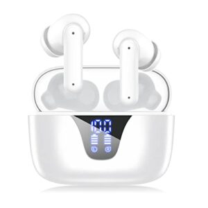 ziuty wireless earbuds, bluetooth 5.3 headphones 50h playtime with led digital display charging case, ipx5 waterproof earphones with mic for android ios cell phone computer laptop sports (white)