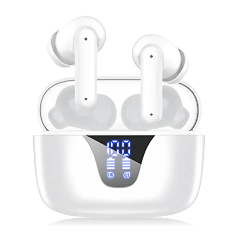 ZIUTY Wireless Earbuds, Bluetooth 5.3 Headphones 50H Playtime with LED Digital Display Charging Case, IPX5 Waterproof Earphones with Mic for Android iOS Cell Phone Computer Laptop Sports (White)