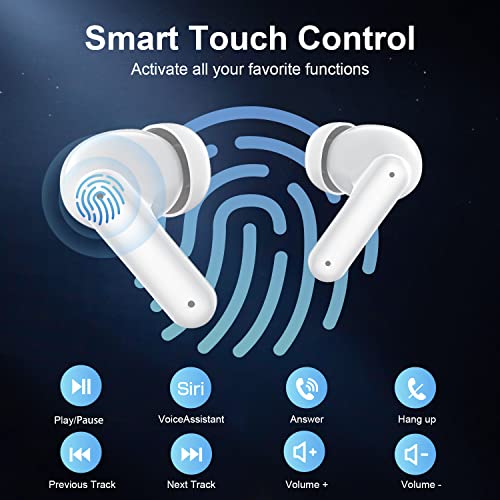 ZIUTY Wireless Earbuds, Bluetooth 5.3 Headphones 50H Playtime with LED Digital Display Charging Case, IPX5 Waterproof Earphones with Mic for Android iOS Cell Phone Computer Laptop Sports (White)