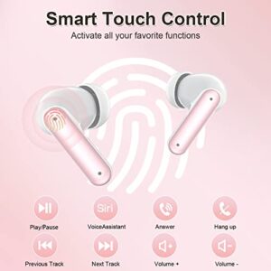 ZIUTY Wireless Earbuds, Bluetooth 5.3 Headphones 50H Playtime with LED Digital Display Charging Case, IPX5 Waterproof Earphones with Mic for Android iOS Cell Phone Computer Laptop Sports (Pink)