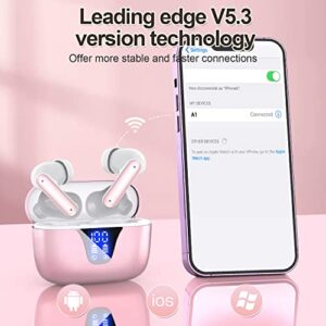 ZIUTY Wireless Earbuds, Bluetooth 5.3 Headphones 50H Playtime with LED Digital Display Charging Case, IPX5 Waterproof Earphones with Mic for Android iOS Cell Phone Computer Laptop Sports (Pink)