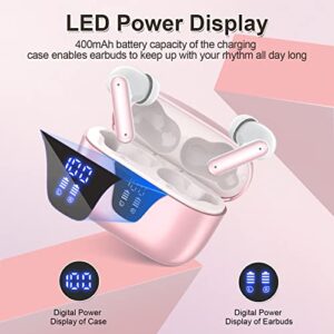 ZIUTY Wireless Earbuds, Bluetooth 5.3 Headphones 50H Playtime with LED Digital Display Charging Case, IPX5 Waterproof Earphones with Mic for Android iOS Cell Phone Computer Laptop Sports (Pink)