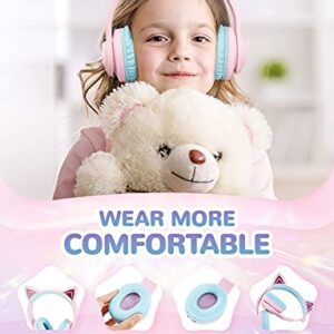 iClever Cat Ear Kids Bluetooth Headphones,LED Light Up On Ear Kids Wireless Headphones with Mic,74/85/94dB Volume Limited,50H Playtime,Bluetooth 5.2,Pink Headphones for iPad/Tablet/PC/Travel,BTH13