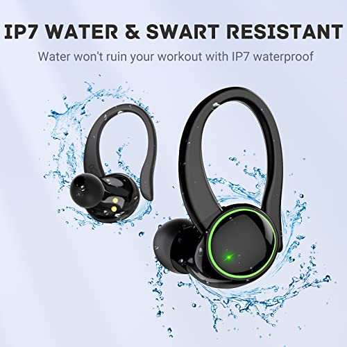 AOTONOK Wireless Earbud, Bluetooth 5.3 Headphones 3D Stereo with Earhook, 40H Touch Control Over Ear Headphones with Dual-LED Display, IP7 Waterproof Earphones Built-in Mic for Running Workout Sport