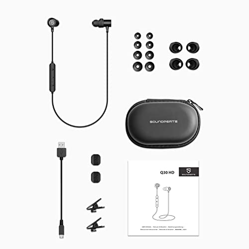 SoundPEATS Q30 HD Bluetooth Headphones in-Ear Stereo Wireless 5.0 Magnetic Earphones IPX6 Sweatproof Earbuds with Mic for Sports, Immersive Bass, 10mm Drivers, aptX-HD, 13 Hours Playtime, Secure Fit