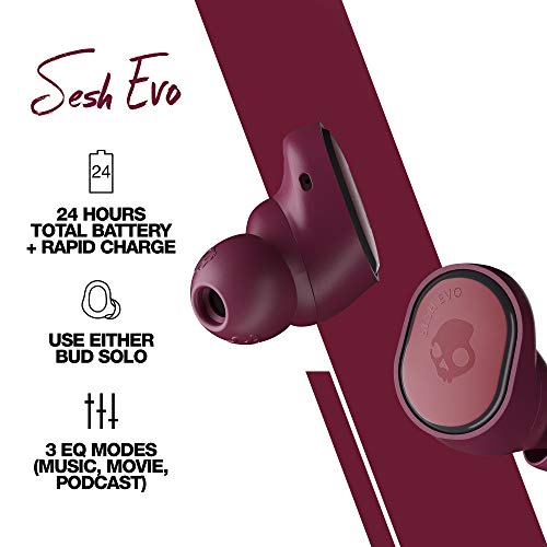 Skullcandy Sesh Evo True Wireless In-Ear Bluetooth Earbuds Compatible with iPhone and Android / Charging Case and Microphone / Great for Gym, Sports, and Gaming IP55 Water Dust Resistant - Red