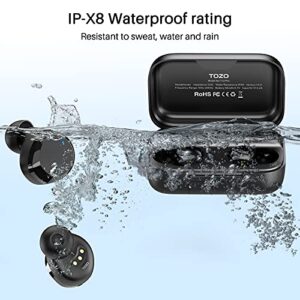 TOZO T12 Pro Wireless Earbuds Bluetooth Headphones with Qualcomm QCC3040 4 Mics CVC 8.0 Call Noise Cancelling and aptX Stereo Headset 2500mAh Wireless Charging Case IPX8 Waterproof Earphones Black