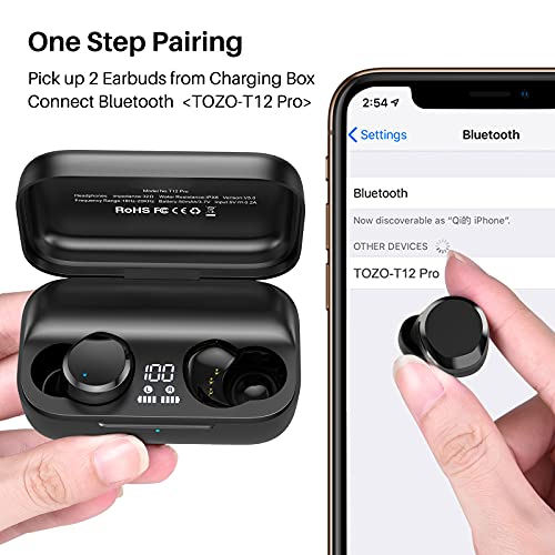 TOZO T12 Pro Wireless Earbuds Bluetooth Headphones with Qualcomm QCC3040 4 Mics CVC 8.0 Call Noise Cancelling and aptX Stereo Headset 2500mAh Wireless Charging Case IPX8 Waterproof Earphones Black