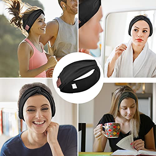 BULYPAZY Bluetooth Headband for Women, HD Speakers Bluetooth 5.0 Wireless Headband Headphones, Fashion Black Head Band with Knotted/Twist Design for Yoga, Workout, Running, Sports, Gift (Black-1)