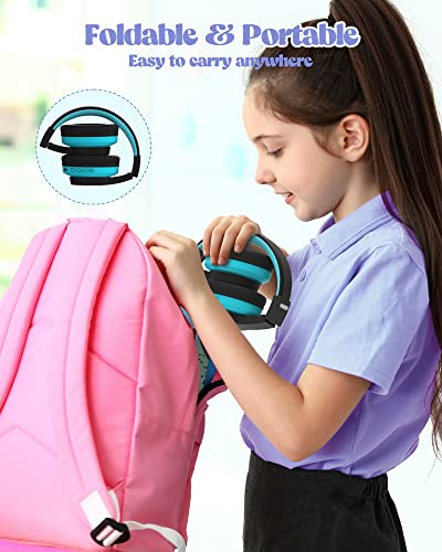 Kids Bluetooth Headphones, Colorful Wireless Over Ear Headset with LED Lights, Built-in Mic, 45H Playtime, 85dB/94dB Volume Limited Headphones for Boys Girls iPad Tablet School Airplane (Blue)