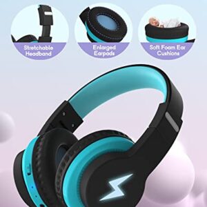 Kids Bluetooth Headphones, Colorful Wireless Over Ear Headset with LED Lights, Built-in Mic, 45H Playtime, 85dB/94dB Volume Limited Headphones for Boys Girls iPad Tablet School Airplane (Blue)