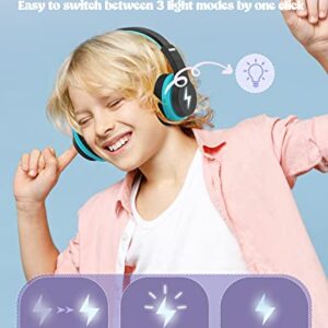 Kids Bluetooth Headphones, Colorful Wireless Over Ear Headset with LED Lights, Built-in Mic, 45H Playtime, 85dB/94dB Volume Limited Headphones for Boys Girls iPad Tablet School Airplane (Blue)