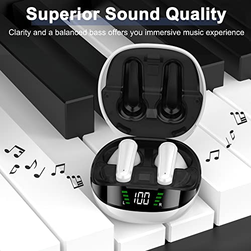 Gunatagy Wireless Earbuds, Bluetooth Headphones with Microphone for iPhone and Android, 360H Standby Time with LED Battery Display Charging Case, in Ear Earbuds for Cell Phones, Computer, PC, Sports