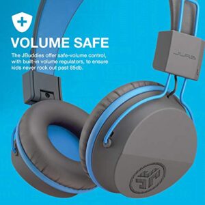 JLab JBuddies Studio Bluetooth On-Ear Kids Headphones | 13 Hour Battery Life | Studio Volume Safe | Volume Limiter | Folding | Adjustable | Noise Isolation | with Mic | Gray/Blue