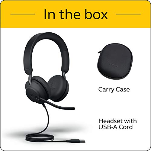 Jabra Evolve2 40 UC Wired Headphones, USB-A, Stereo, Black – Telework Headset for Calls and Music, Enhanced All-Day Comfort, Passive Noise Cancelling Headphones, UC-Optimized with USB-A Connection