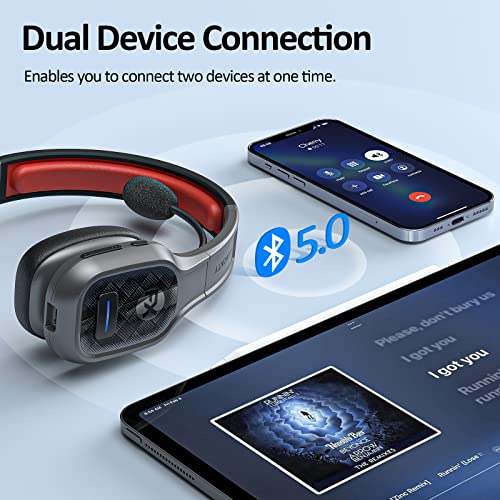 FXWONTY Trucker Bluetooth Headset, Bluetooth Headset with Microphone Noise Canceling & Mute Button, Bluetooth 5.0 Headphones for Trucker/Remote Worker/Online Class/Call Center/Zoom/Teams