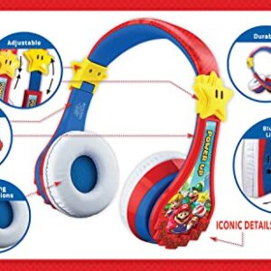 eKids Super Mario Wireless Bluetooth Portable Kids Headphones with Microphone, Volume Reduced to Protect Hearing Rechargeable Battery, Adjustable Kids Headband for School Home or Travel