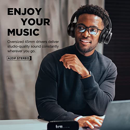 PurelySound E7 Active Noise Cancelling, Wireless Over Ear Bluetooth Headphones, 20H Playtime, Rich Deep Bass, Comfortable Memory Foam Ear Cups for Travel, Home Office -Matte Black