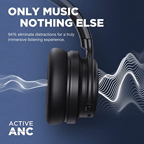 PurelySound E7 Active Noise Cancelling, Wireless Over Ear Bluetooth Headphones, 20H Playtime, Rich Deep Bass, Comfortable Memory Foam Ear Cups for Travel, Home Office -Matte Black