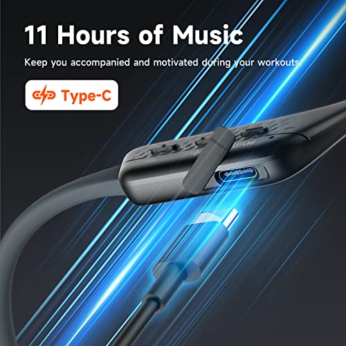 truefree Sports Earphones F1 Open-Ear Bluetooth Headphones with ENC Noise-Cancellation Mic Air Conduction Wireless Headset for Workouts and Running, 11 Hours of Music, with Headband (Black & Grey)