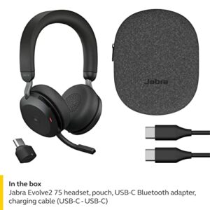 Jabra Evolve2 75 PC Wireless Headset with 8-Microphone Technology - Dual Foam Stereo Headphones with Advanced Active Noise Cancelling, USB-C Bluetooth Adapter and MS Teams-Compatibility - Black