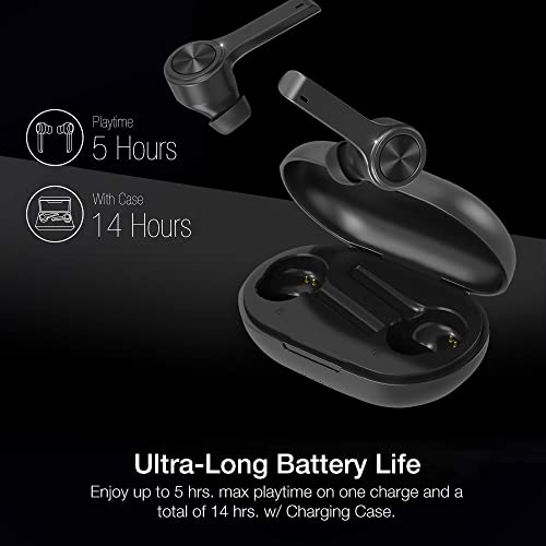 XClear Wireless Earbuds with Immersive Sounds True 5.0 Bluetooth in-Ear Headphones with Charging Case/Quick-Pairing Stereo Calls/Built-in Microphones/IPX5 Sweatproof/Pumping Bass for Sports Black