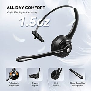 Bluetooth Headset, TECKNET Wireless On Ear Headphones with Noise Cancelling Microphone for Trucker, Hand Free Wireless Headset with Mute Mic for Cellphone, PC, Home, Office, Call Center, Skype, Travel