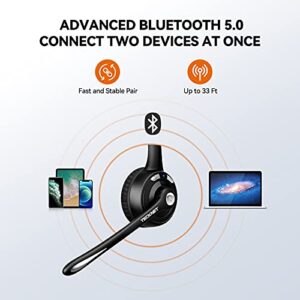 Bluetooth Headset, TECKNET Wireless On Ear Headphones with Noise Cancelling Microphone for Trucker, Hand Free Wireless Headset with Mute Mic for Cellphone, PC, Home, Office, Call Center, Skype, Travel
