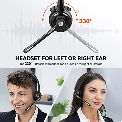 Bluetooth Headset, TECKNET Wireless On Ear Headphones with Noise Cancelling Microphone for Trucker, Hand Free Wireless Headset with Mute Mic for Cellphone, PC, Home, Office, Call Center, Skype, Travel