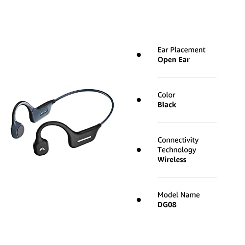 MOING Wireless Bone Conduction Headphones, Open Ear Sports Bluetooth Headset with Reflective Strips, Built-in Mic and IP56 Waterproof Certified for Workouts, Night Running, Cycling, Black (DG08)