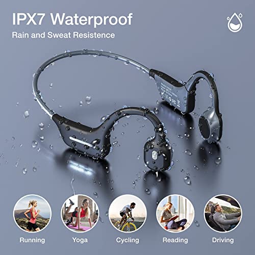 MOING Wireless Bone Conduction Headphones, Open Ear Sports Bluetooth Headset with Reflective Strips, Built-in Mic and IP56 Waterproof Certified for Workouts, Night Running, Cycling, Black (DG08)