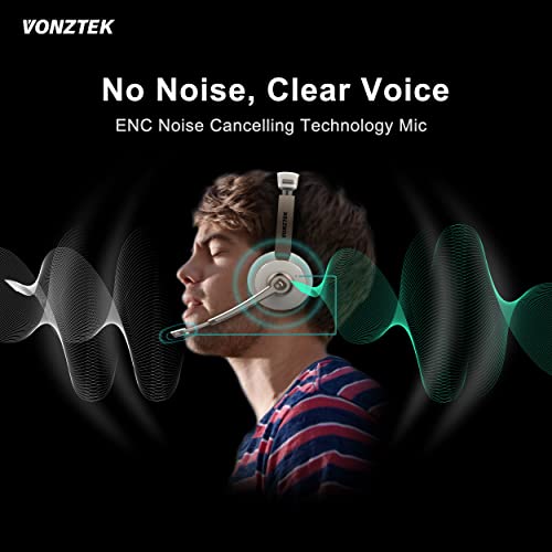 Vonztek Bluetooth Headset with Microphone, Wireless Headphones with Noise Cancelling Mic, 26hrs talktime, On Ear Headphones with Mic Mute for PC/Mac/Laptop/Zoom/Skype/Ms Teams/Call Center/Office/Home