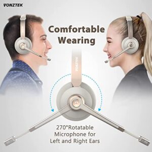 Vonztek Bluetooth Headset with Microphone, Wireless Headphones with Noise Cancelling Mic, 26hrs talktime, On Ear Headphones with Mic Mute for PC/Mac/Laptop/Zoom/Skype/Ms Teams/Call Center/Office/Home