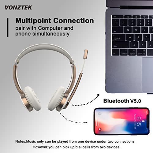 Vonztek Bluetooth Headset with Microphone, Wireless Headphones with Noise Cancelling Mic, 26hrs talktime, On Ear Headphones with Mic Mute for PC/Mac/Laptop/Zoom/Skype/Ms Teams/Call Center/Office/Home