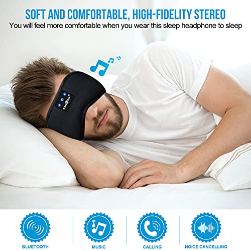 MUSICOZY Sleep Headphones Bluetooth 5.2 Headband Sleeping Headphones Eye Mask for Women Men Unisex, Wireless Music Mask Built-in Speakers Microphone Adjustable Strap for Side Sleepers Travel Office