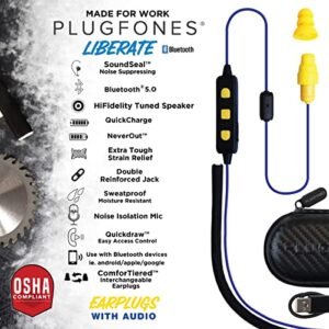 Plugfones Liberate 2.0 Wireless Bluetooth In-Ear Earplug Earbuds- Noise Reduction Headphones with Noise Isolating Mic and Controls (Blue & Yellow)